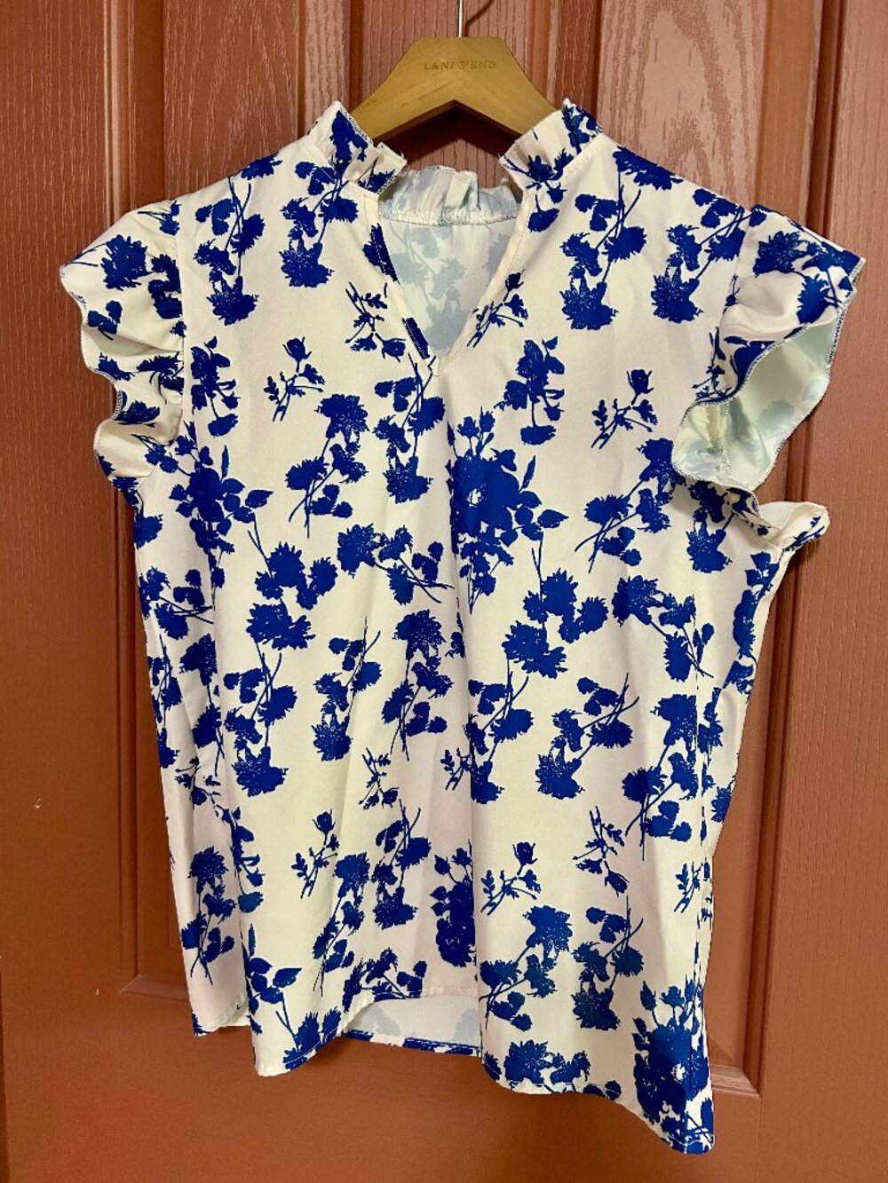 Women's Blouse Medium M Blue Flowers